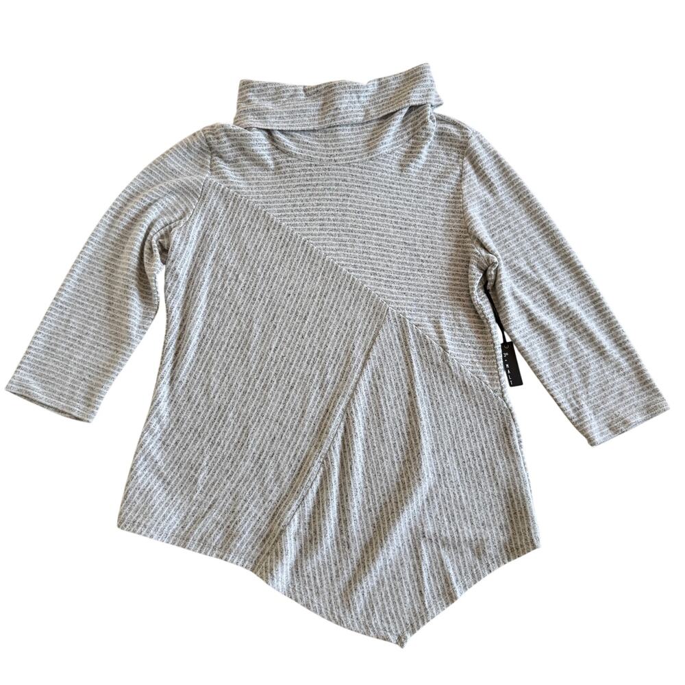 3rd + Malt Womens XL Gray White Striped Asymmetrical Cowl Neck Sweater